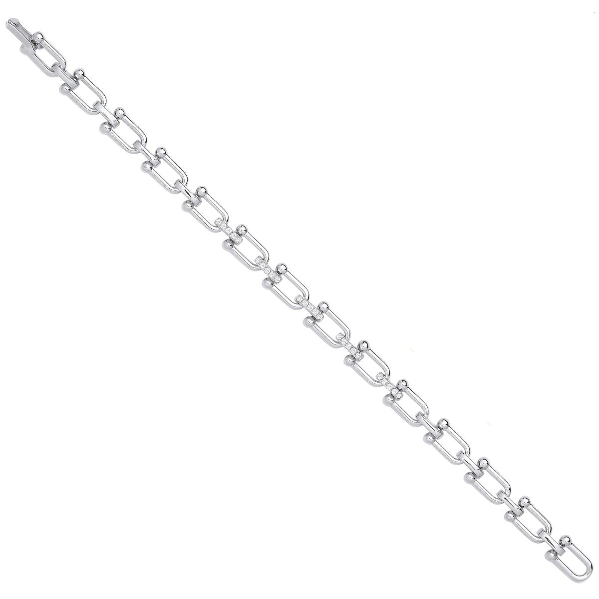 Sterling Silver Elegant Bike Lock Link with CZs Ladies Bracelet - Samuel Perry
