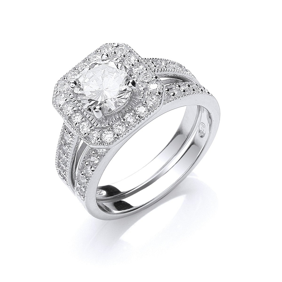 Sterling Silver Elegant Bridal Set Cz Rings - Samuel Perry