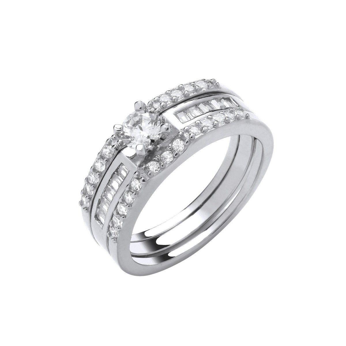 Sterling Silver Elegant Bridal Set S/S Half ET 3 Rings - Samuel Perry