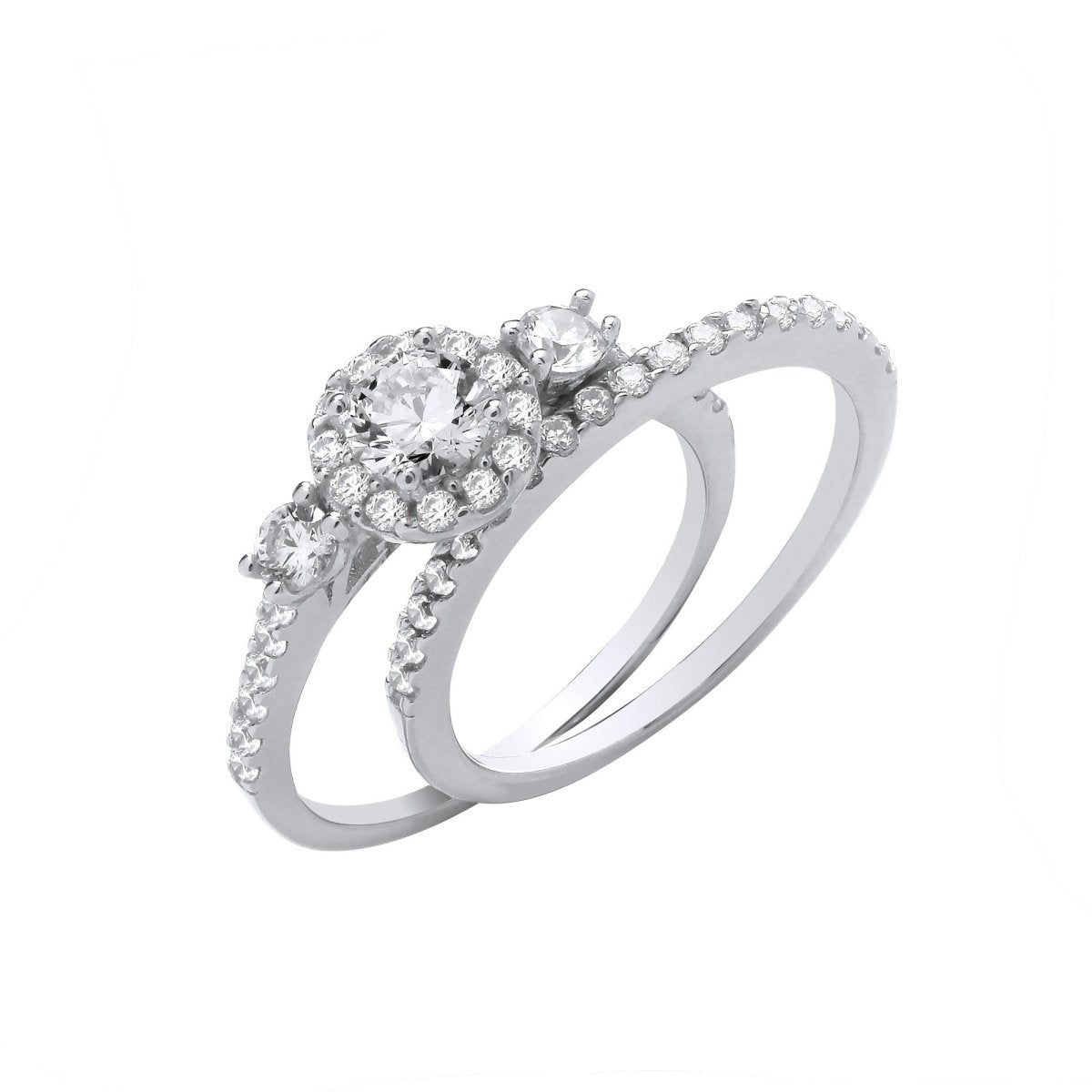 Sterling Silver Elegant Bridal Set Trilogy Half ET Single Row Rings - Samuel Perry