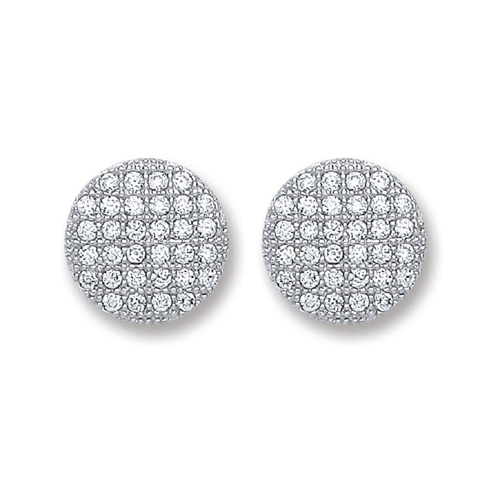 Sterling Silver Elegant Button Cz Stud Earrings - Samuel Perry