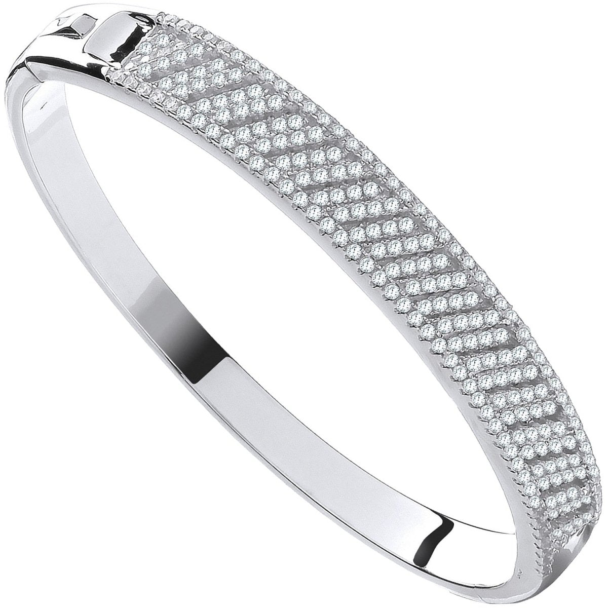 Sterling Silver Elegant Cross Lines CZ Ladies Bangle - Samuel Perry
