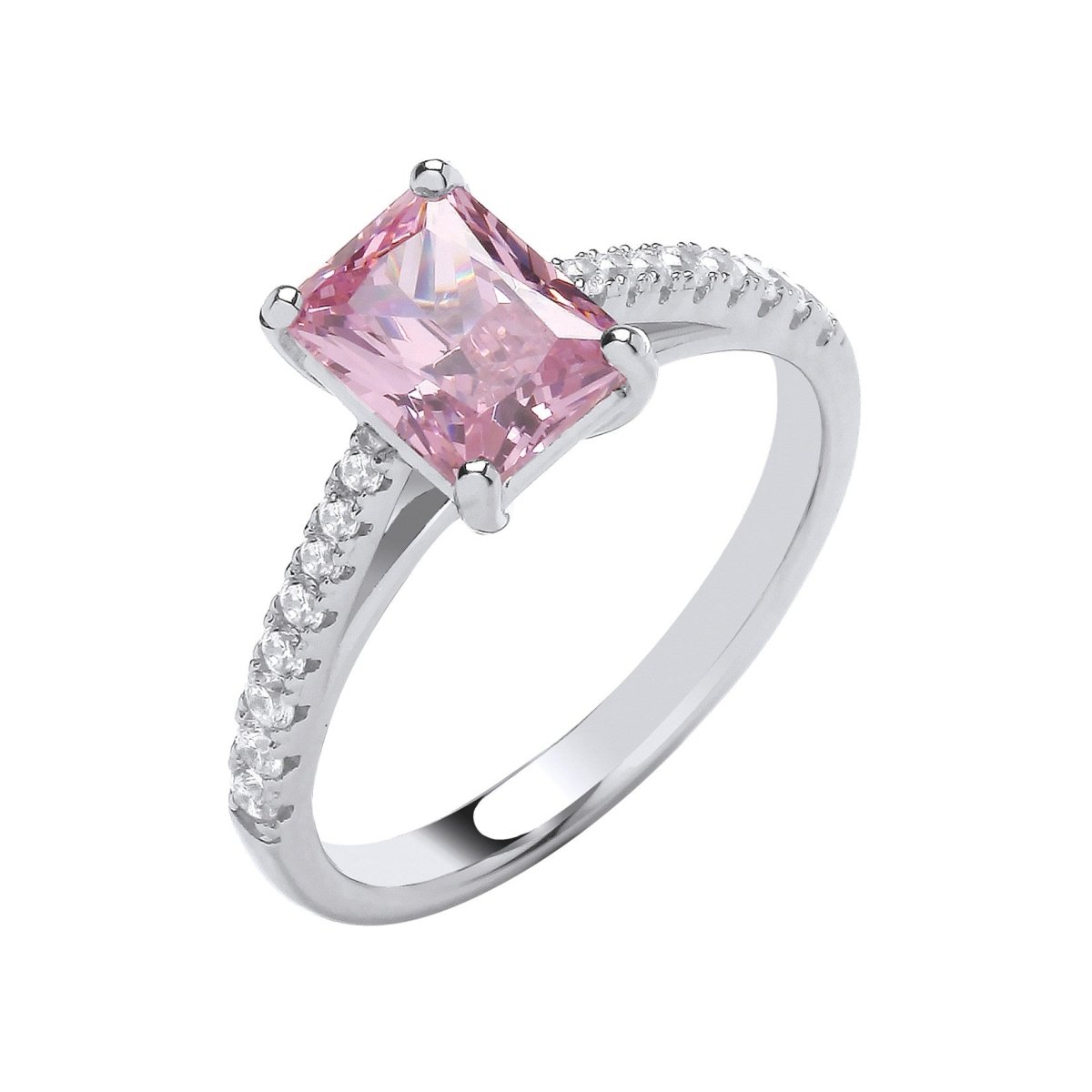 Sterling Silver Elegant Emerald Pink CZ Solitaire Ring - Samuel Perry