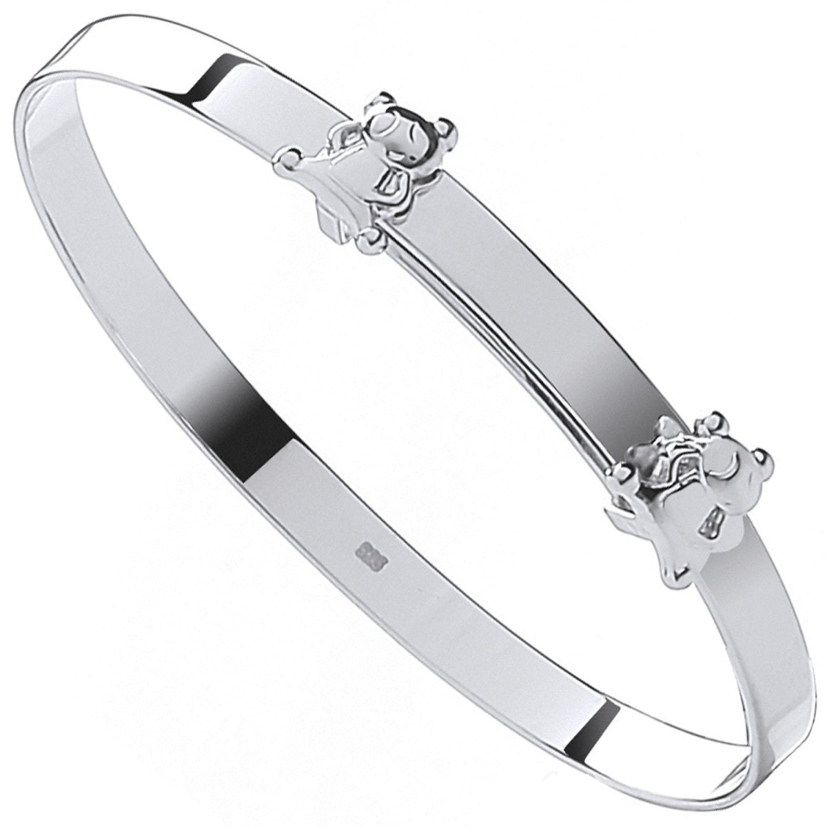 Sterling Silver Elegant Expandable Teddy Bears Baby Bangle - Samuel Perry