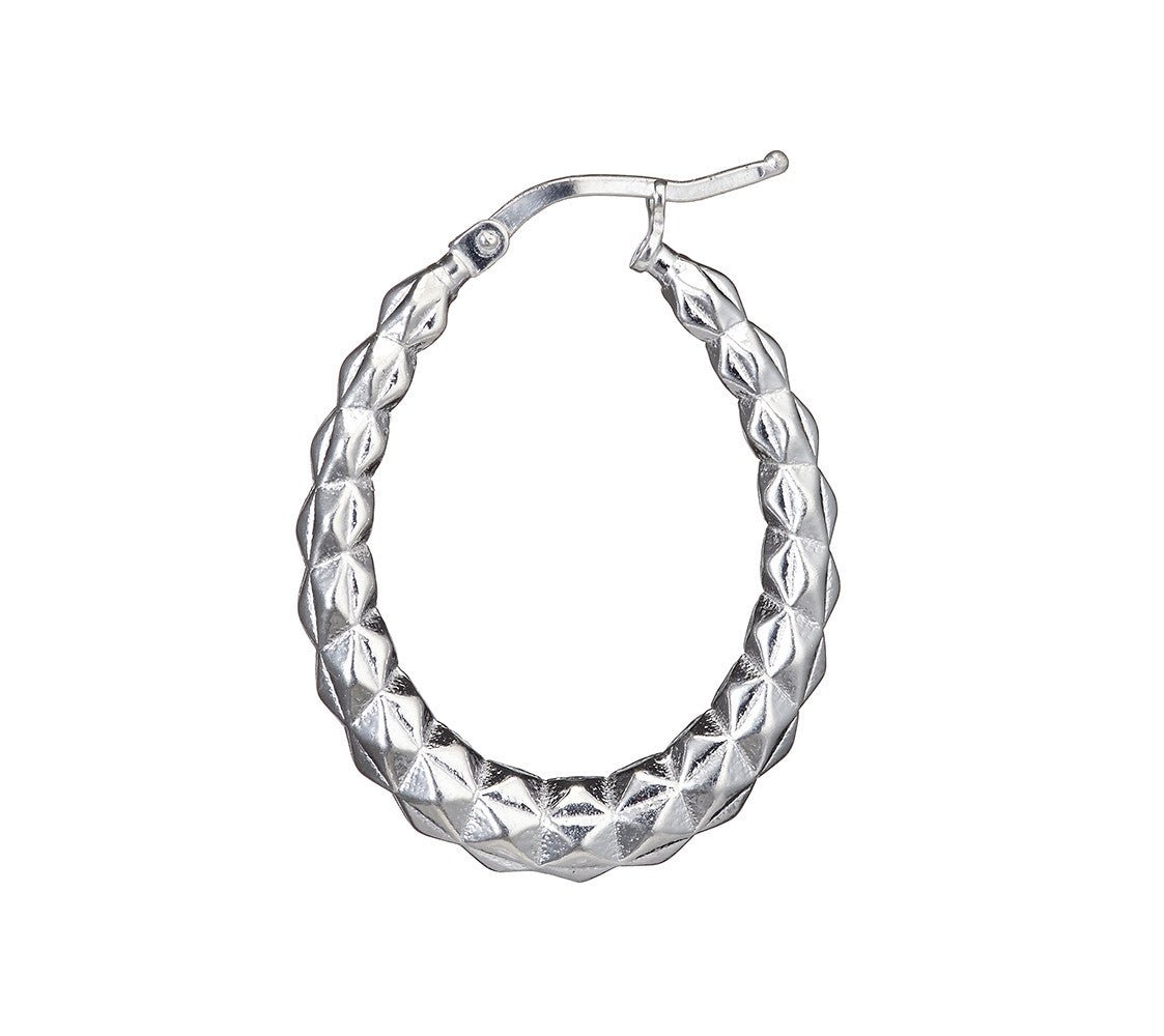 Sterling Silver Elegant Faceted Oval Hallow Hoop Earrings - Samuel Perry