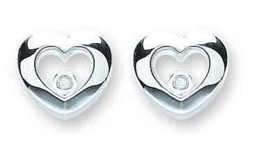 Sterling Silver Elegant Floating Cz Heart Stud Earrings - Samuel Perry