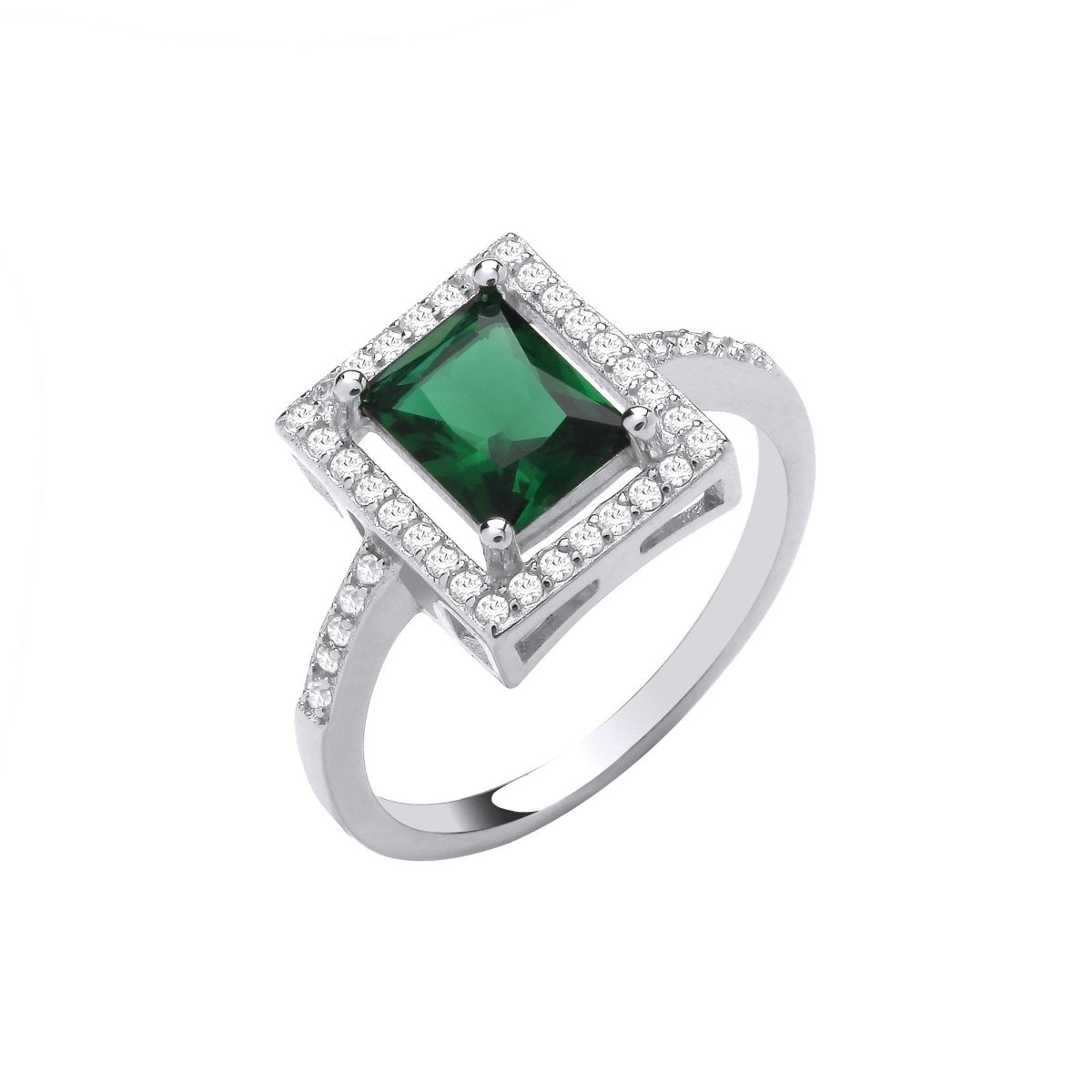 Sterling Silver Elegant Green CZ Halo Style Ring - Samuel Perry