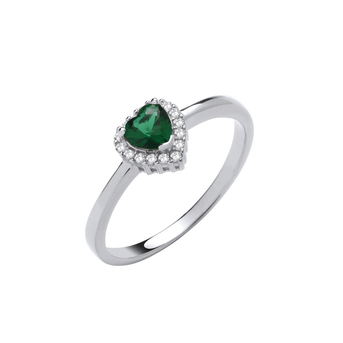 Sterling Silver Elegant Green CZ Heart Ring - Samuel Perry