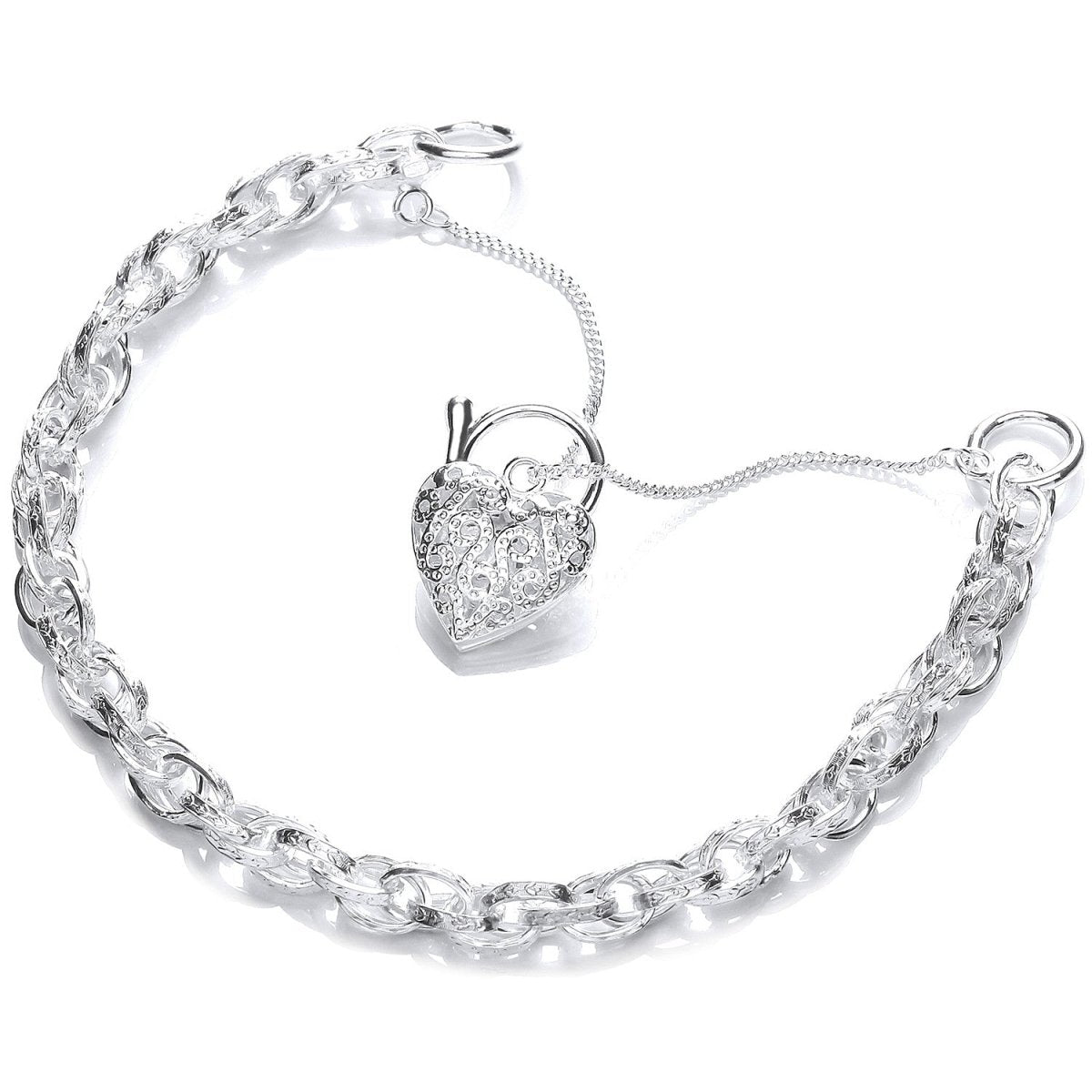 Sterling Silver Elegant Heart Padlock Bracelet - Samuel Perry
