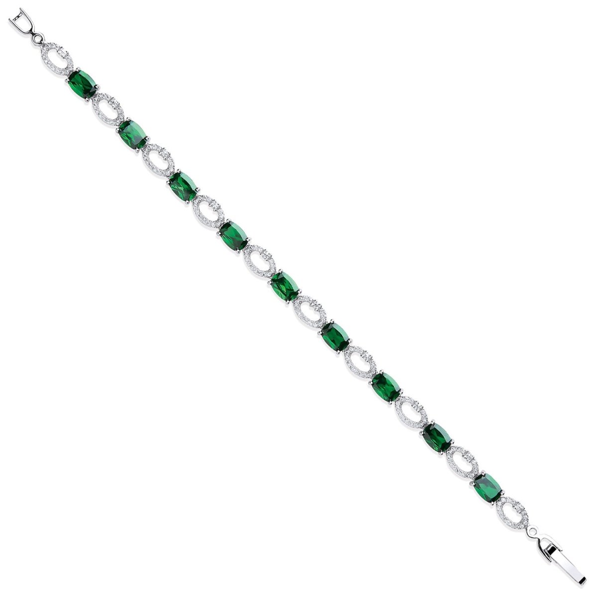 Sterling Silver Elegant Oval Cut Green & Clear CZs Tennis Bracelet - Samuel Perry
