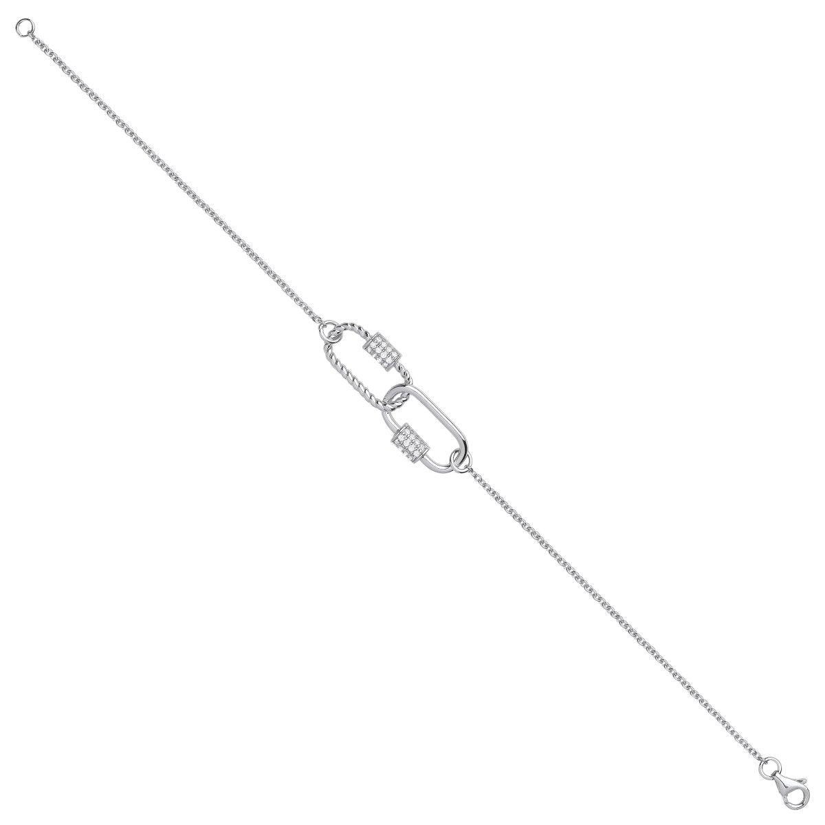 Sterling Silver Elegant Paper Clip CZ Ladies Bracelet - Samuel Perry