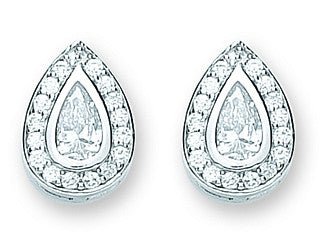 Sterling Silver Elegant Pear Shaped Cz Cluster Stud Earrings - Samuel Perry