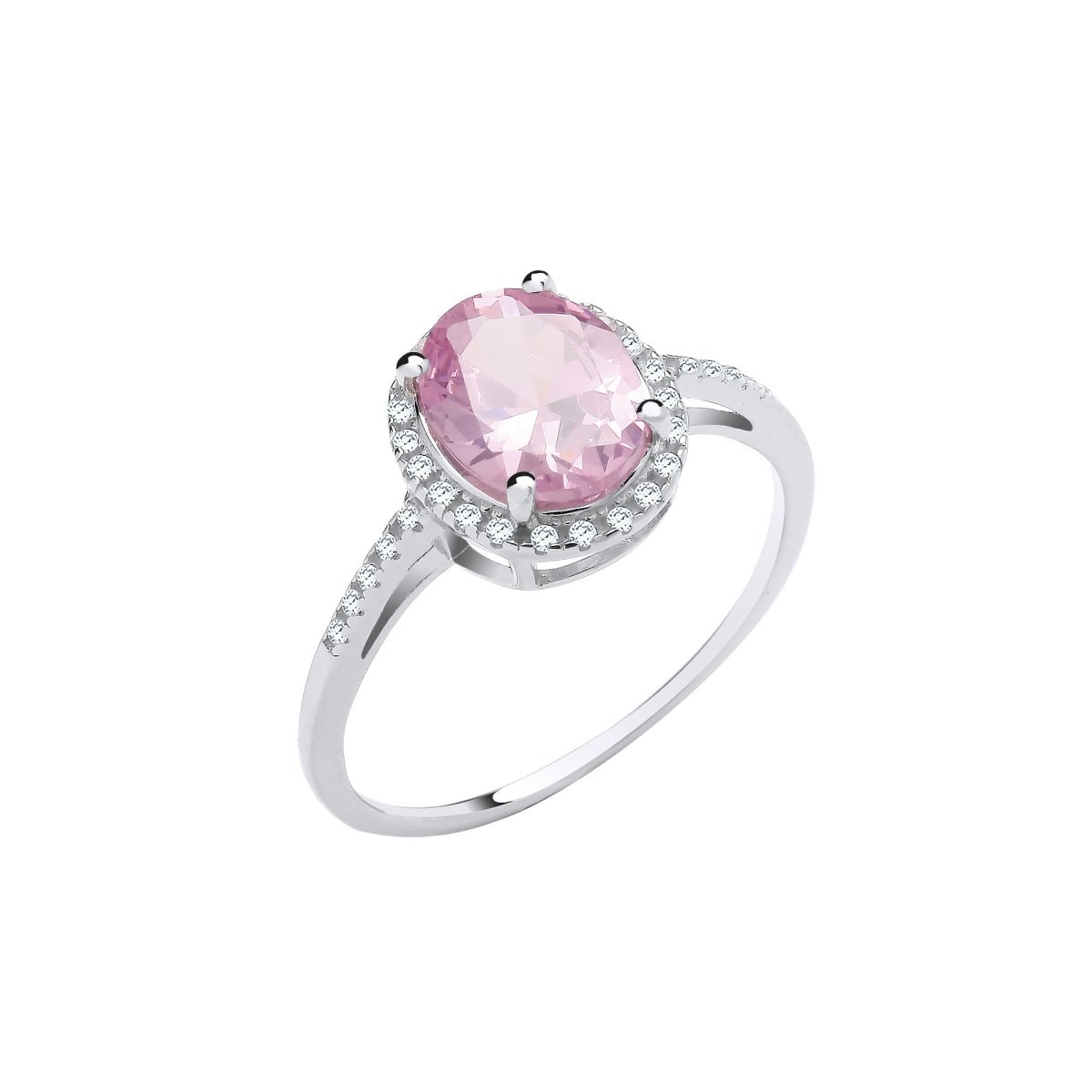 Sterling Silver Elegant Pink Oval CZ Engagement Ring - Samuel Perry