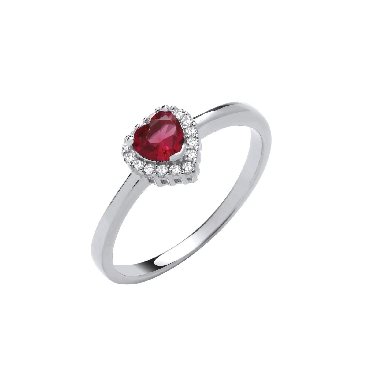 Sterling Silver Elegant Red CZ Heart Ring - Samuel Perry