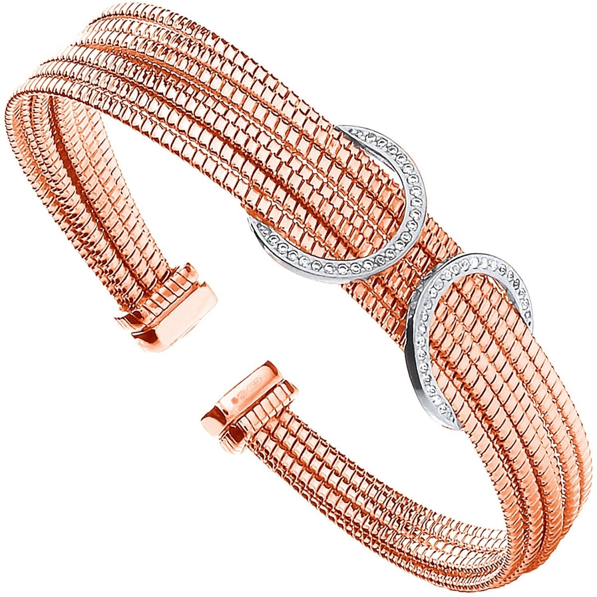 Sterling Silver Elegant Rose Coated with Cz Circles Ladies Bangle - Samuel Perry