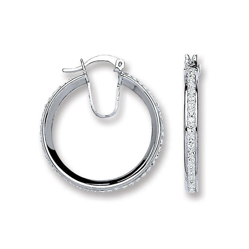 Sterling Silver Elegant Single Row Crystal Hoop Earrings - Samuel Perry