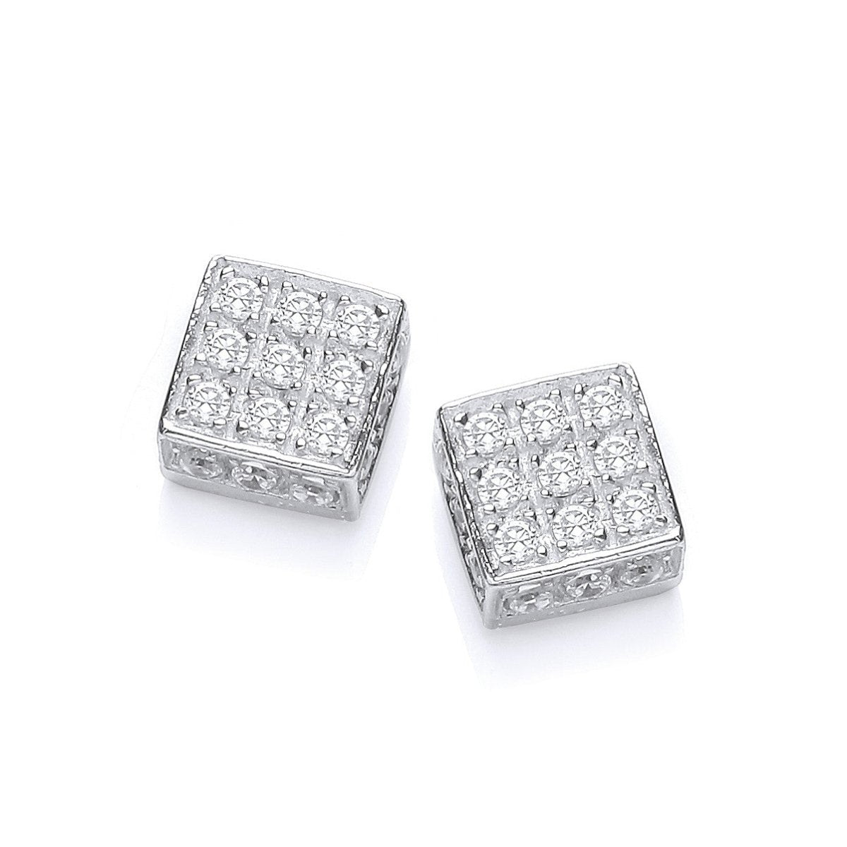 Sterling Silver Elegant Square Cz Stud - Samuel Perry
