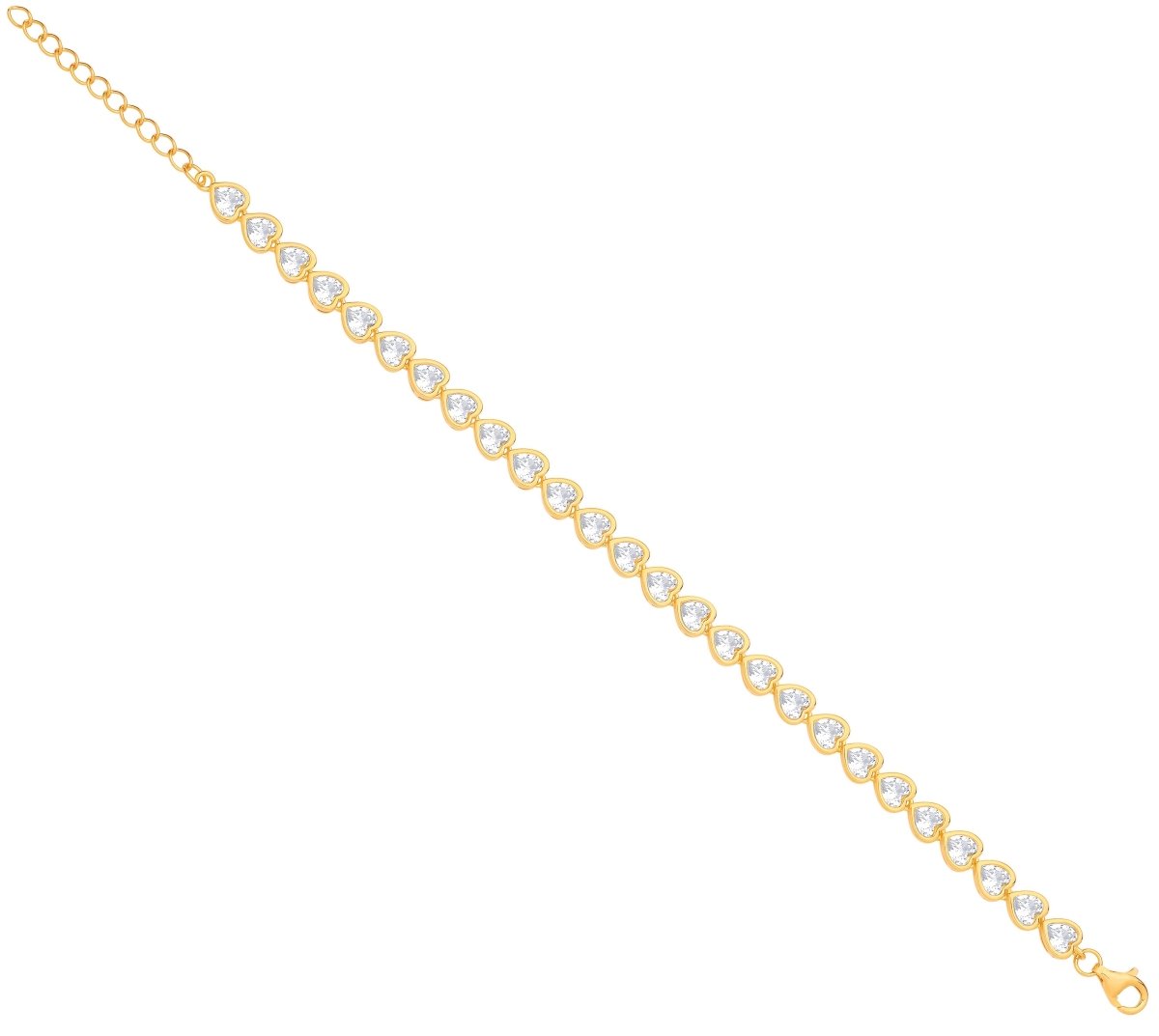 Sterling Silver Elegant YG Plated Heart CZ Rubover Tennis Bracelet - Samuel Perry