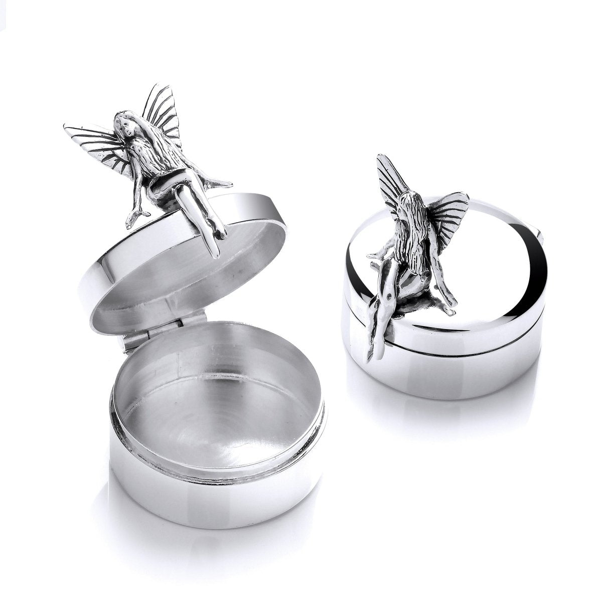 Sterling Silver Fairy Round Trinket (Pill) Box – Enchanting Keepsake - Samuel Perry