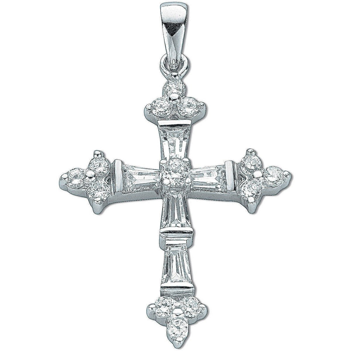 Sterling Silver Fancy Baguette Cut CZ Cross Pendant - Samuel Perry