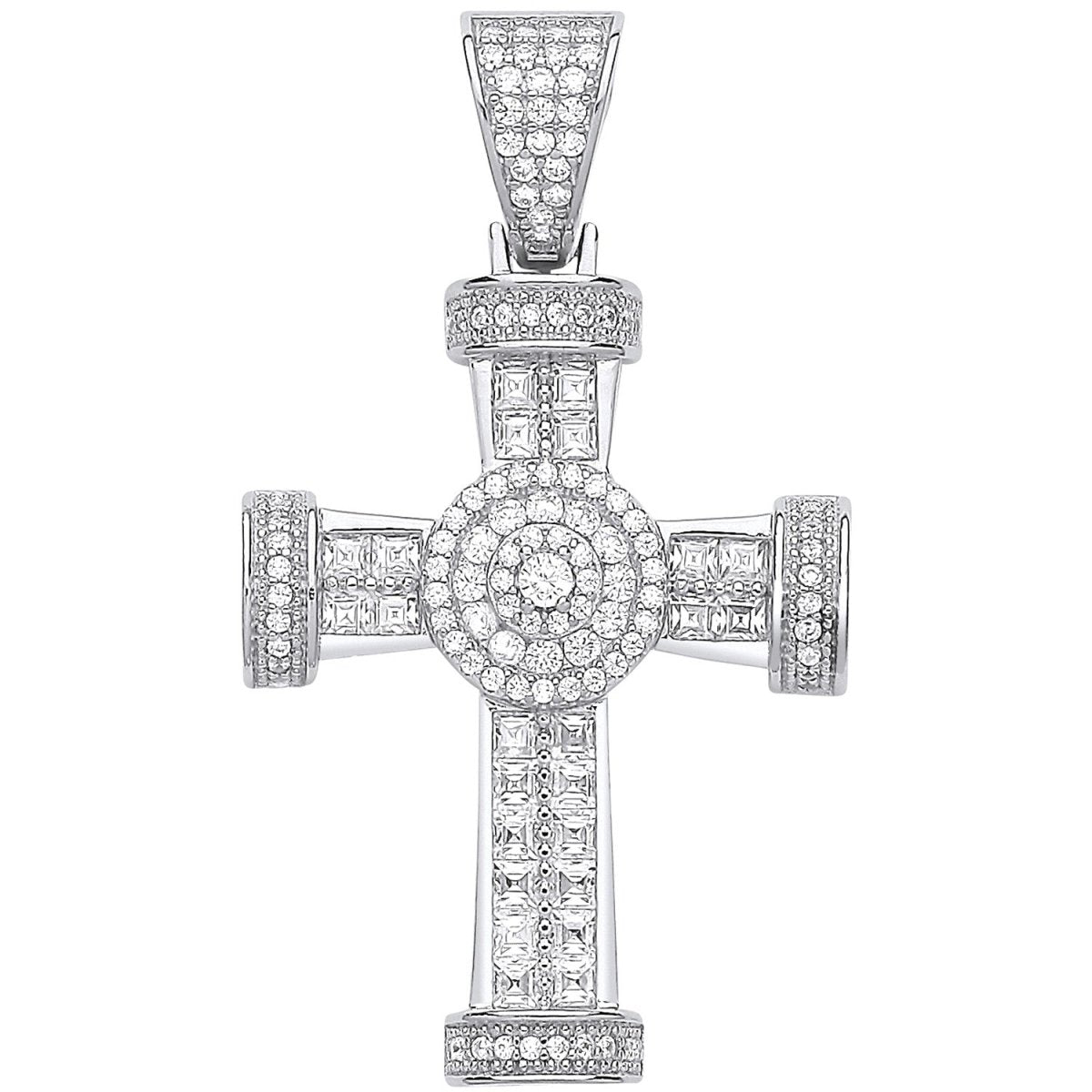 Sterling Silver Fancy CZ Cross Pendant – Elegant Symbol of Faith - Samuel Perry