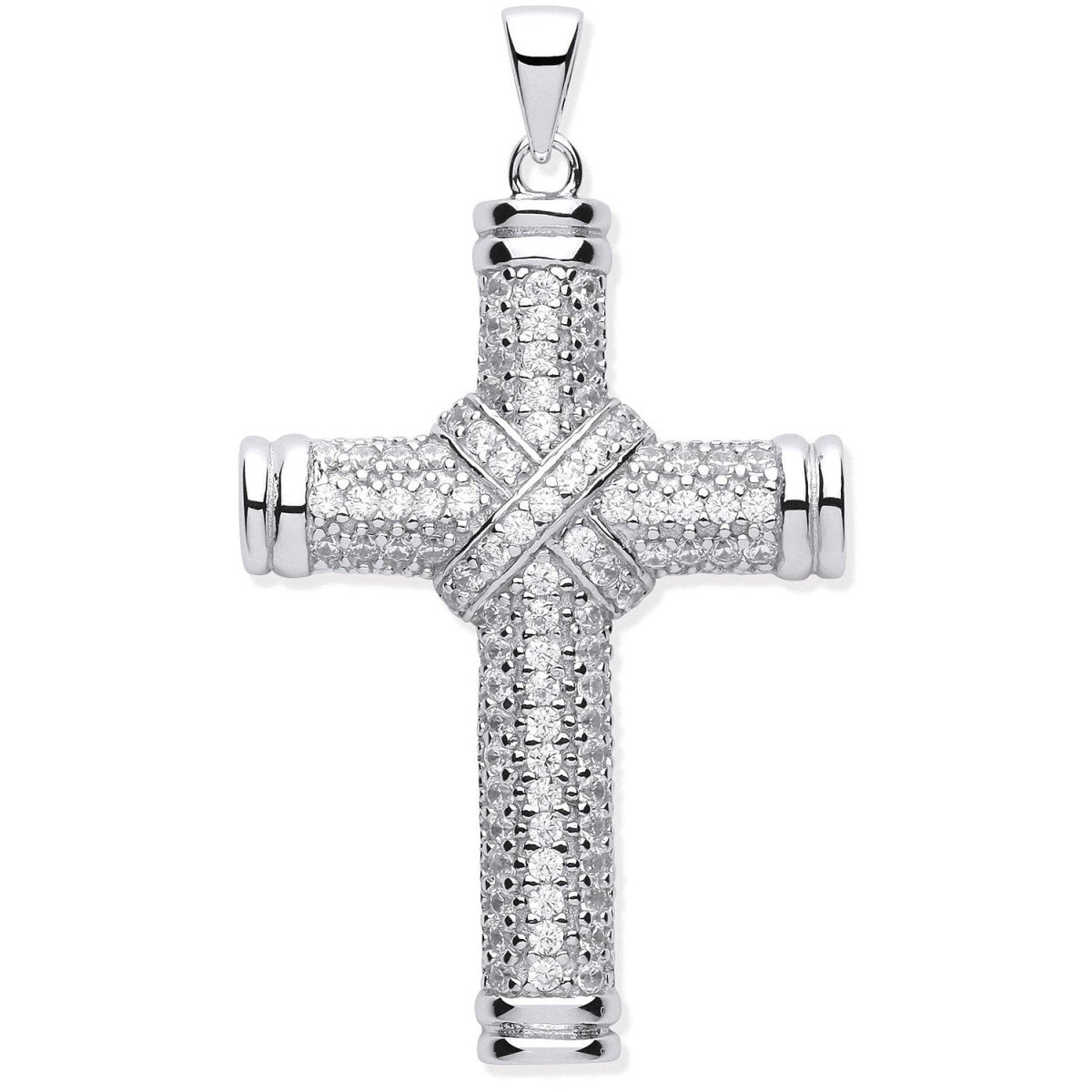 Sterling Silver Fancy CZ Kiss Cross Pendant – Modern Sparkle - Samuel Perry