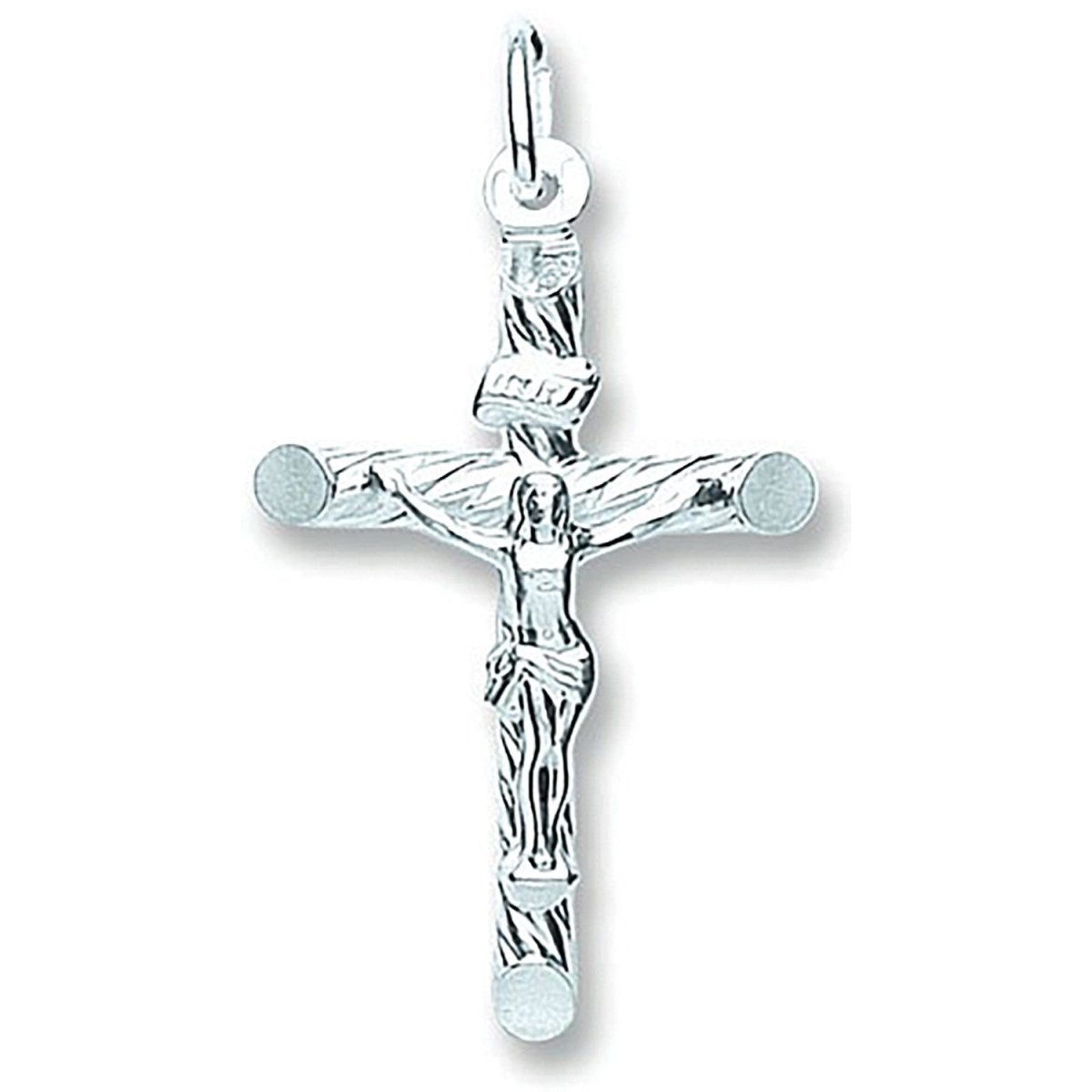 Sterling Silver Fancy Tubed Crucifix Pendant – Elegant Faith Symbol - Samuel Perry