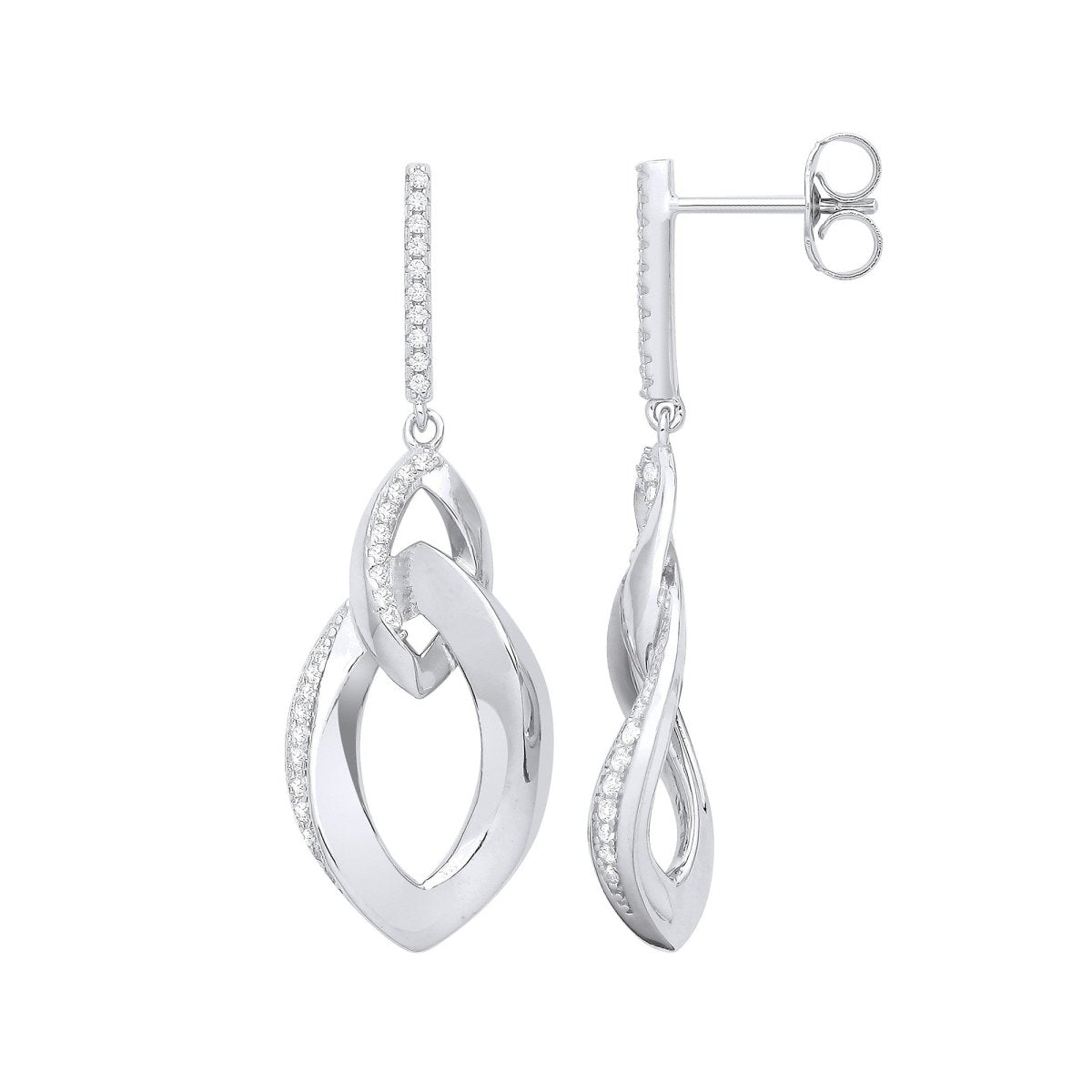 Sterling Silver Graduated Oval CZ Drop Earrings - Samuel Perry