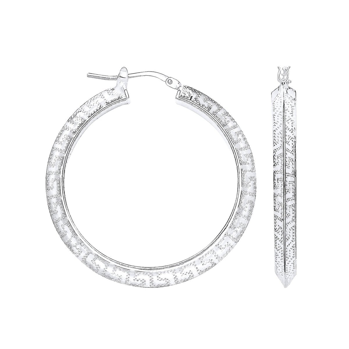 Sterling Silver Greek Key 30mm Hoop Earrings - Samuel Perry