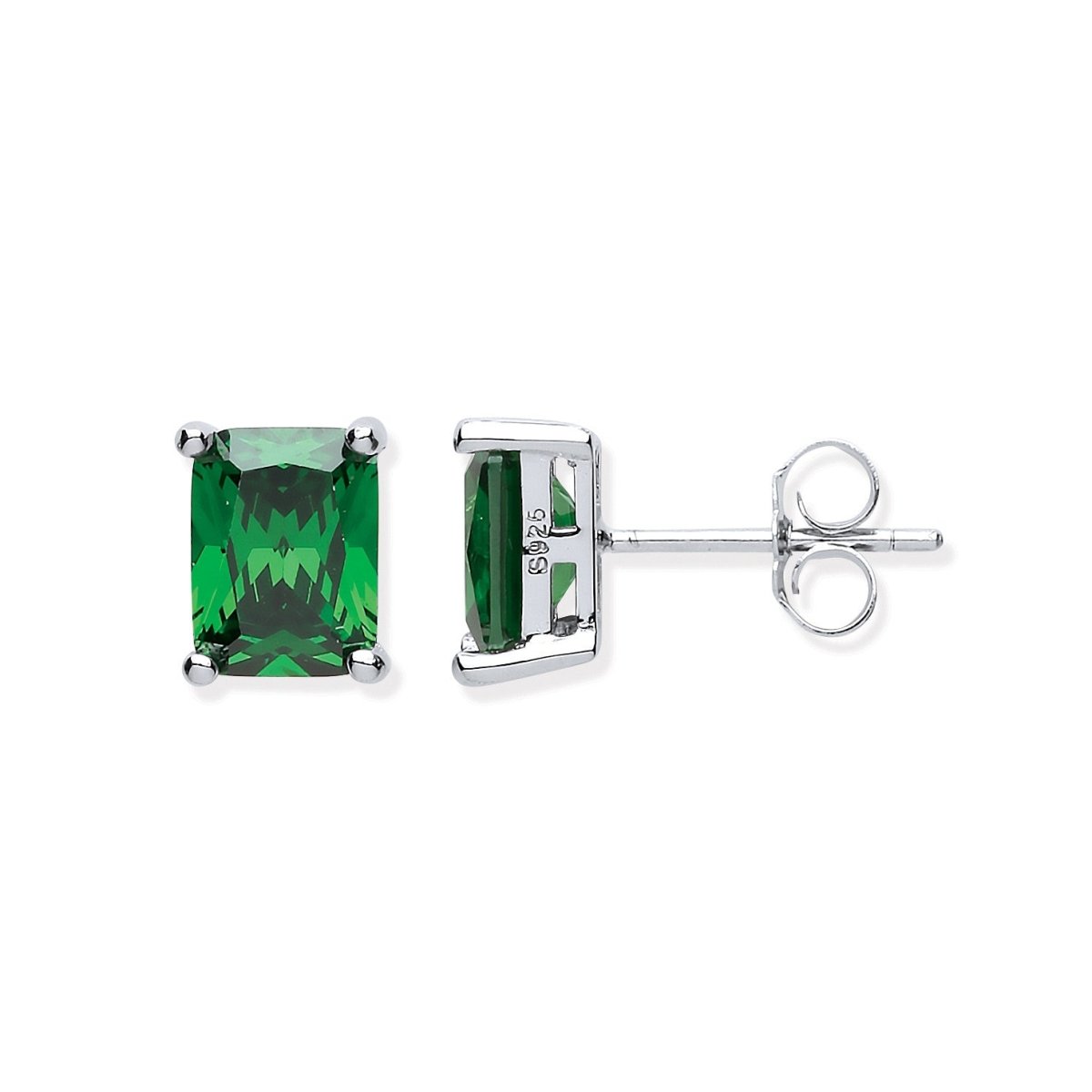 Sterling Silver Green CZ Emerald Cut Stud Earrings - Samuel Perry