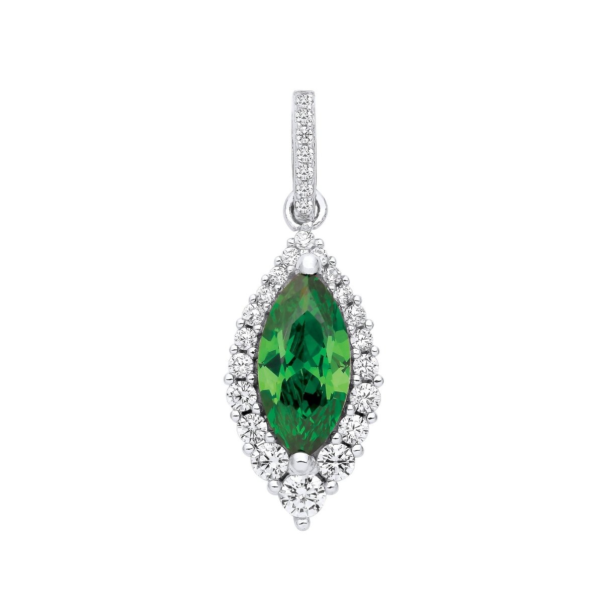 Sterling Silver Green Marquise CZ Drop Pendant - Elegant - Samuel Perry