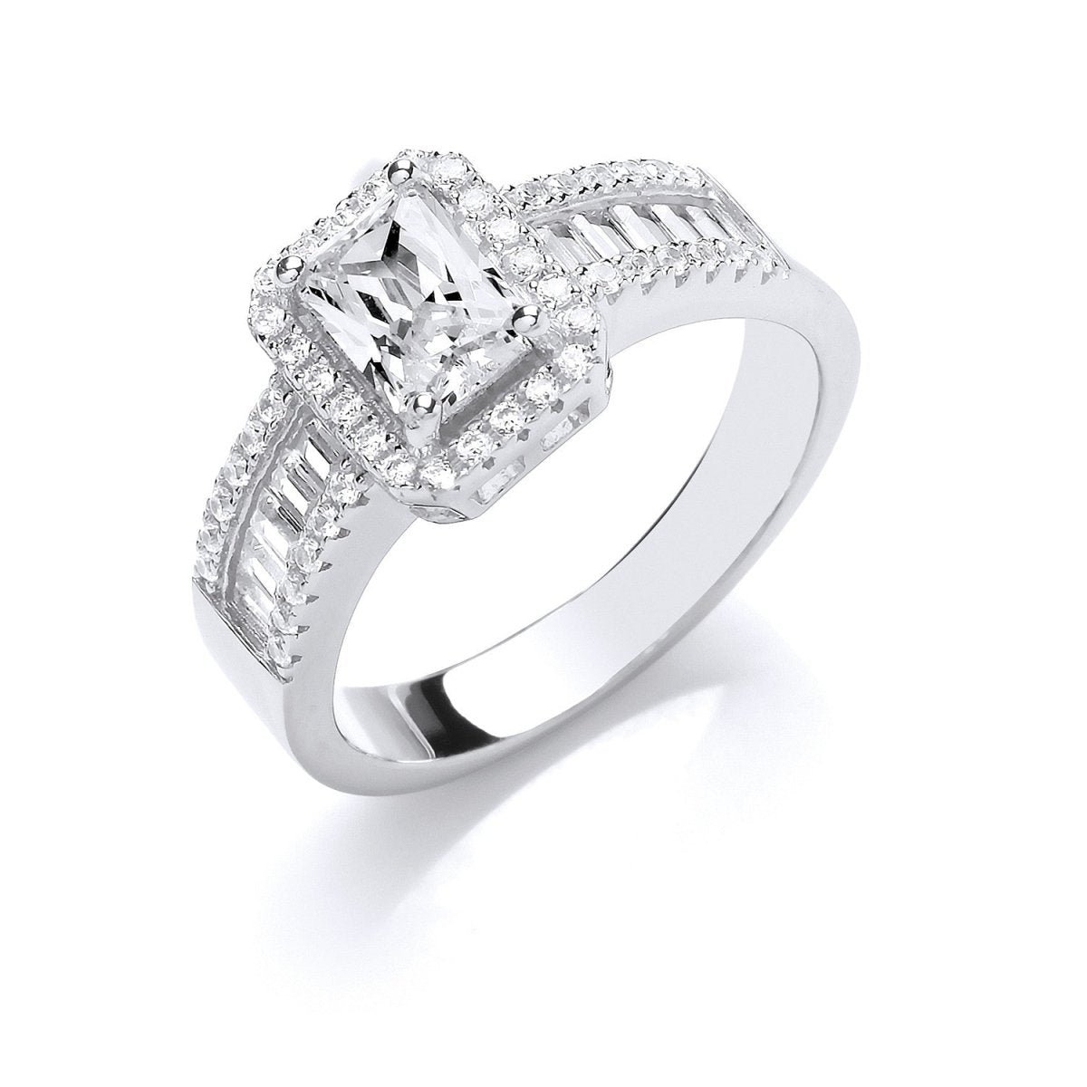 Sterling Silver Half ET, Emerald Centre CZ Ring - Samuel Perry