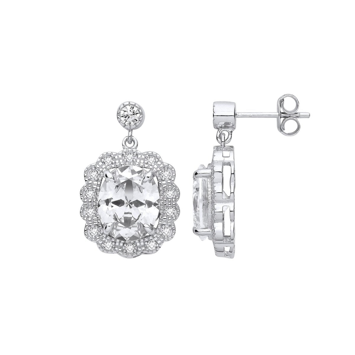 Sterling Silver Halo Drop CZ Earrings - Samuel Perry