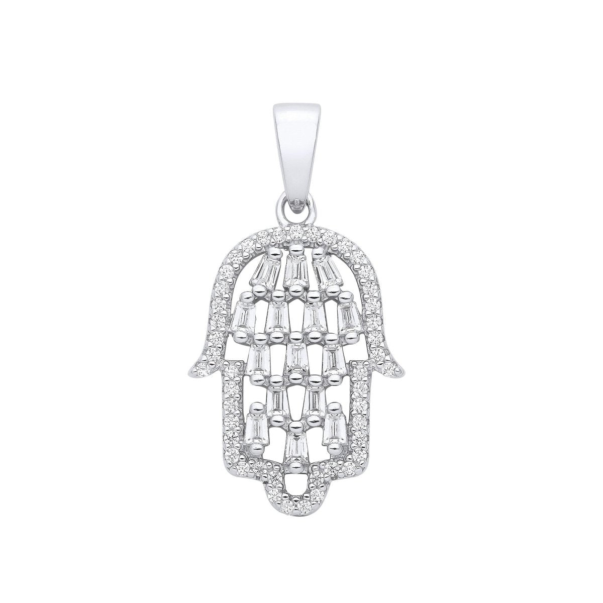 Sterling Silver Hamsa CZ Pendant – Elegant Protection & Style - Samuel Perry
