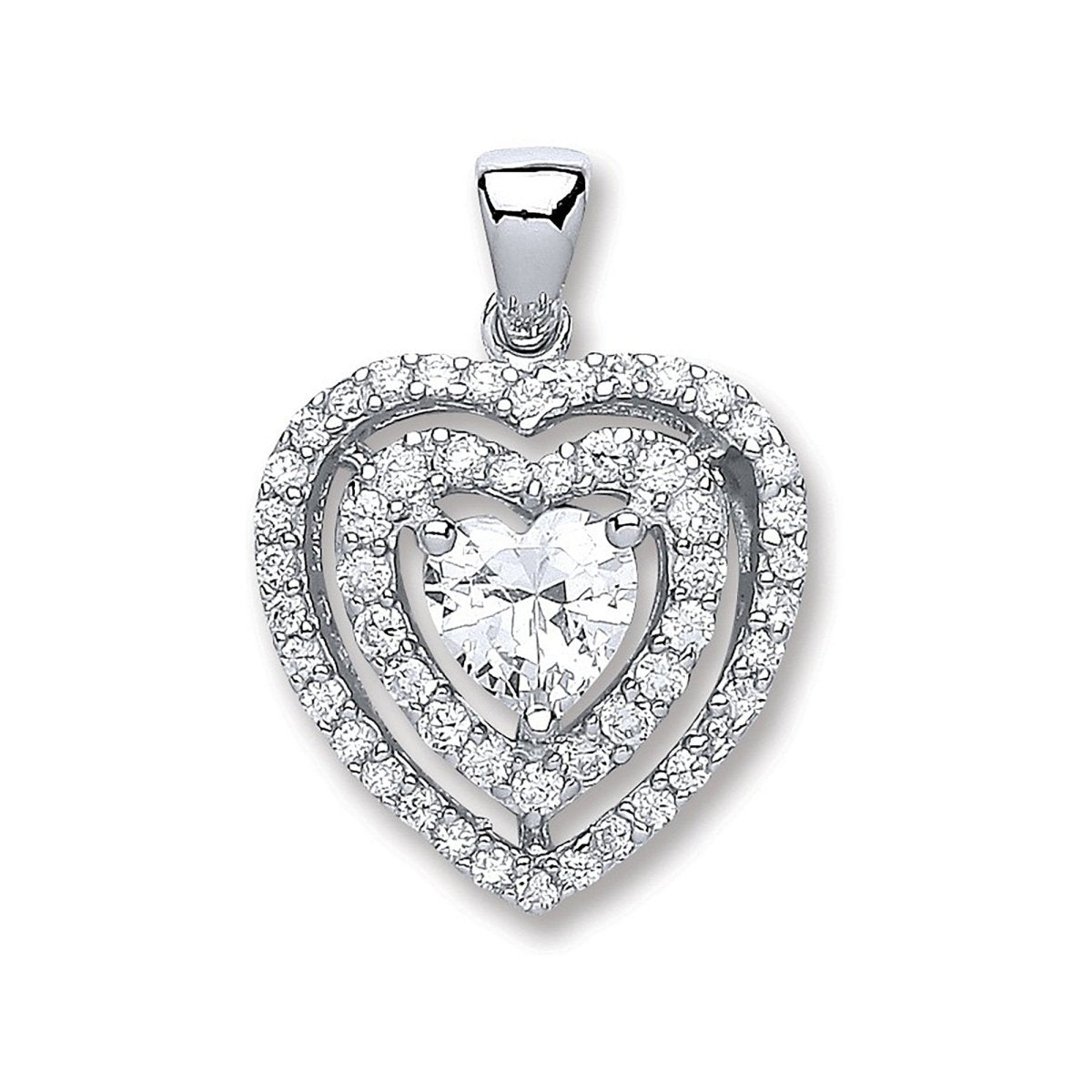 Sterling Silver Heart CZ Pendant – Double Row Sparkle - Samuel Perry