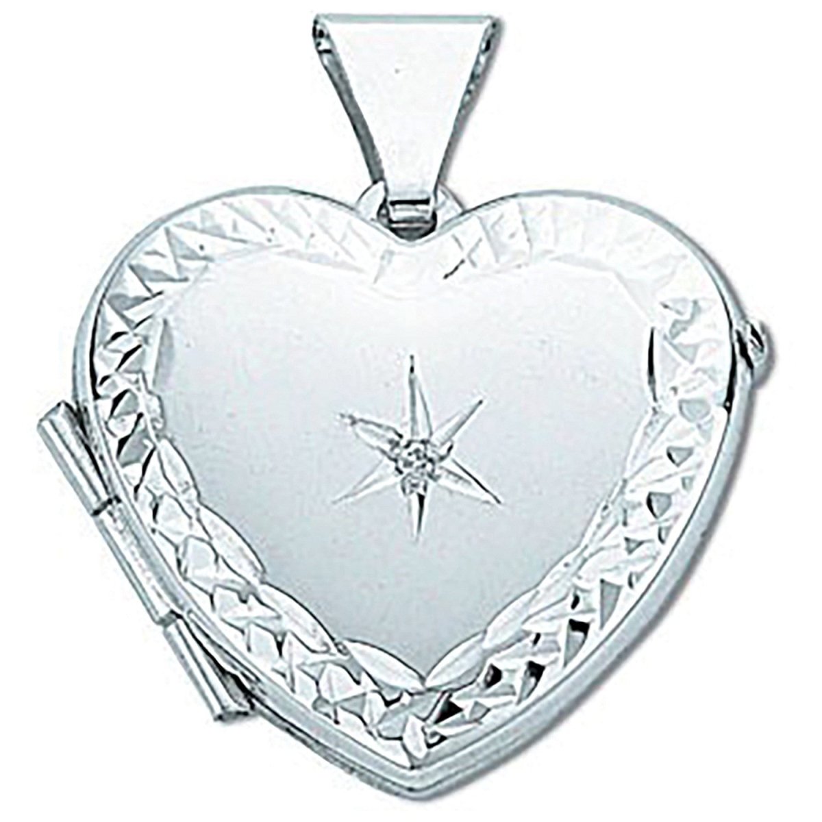 Sterling Silver Heart Locket with Diamond - Samuel Perry