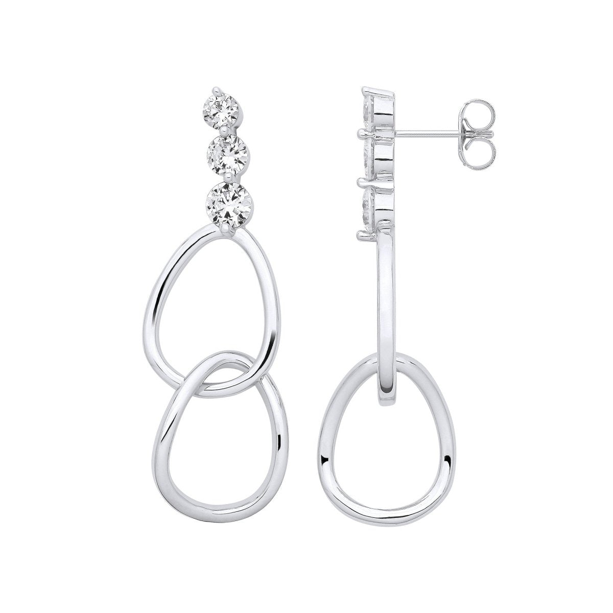 Sterling Silver Interlocked Tear Drop CZ Earrings - Samuel Perry