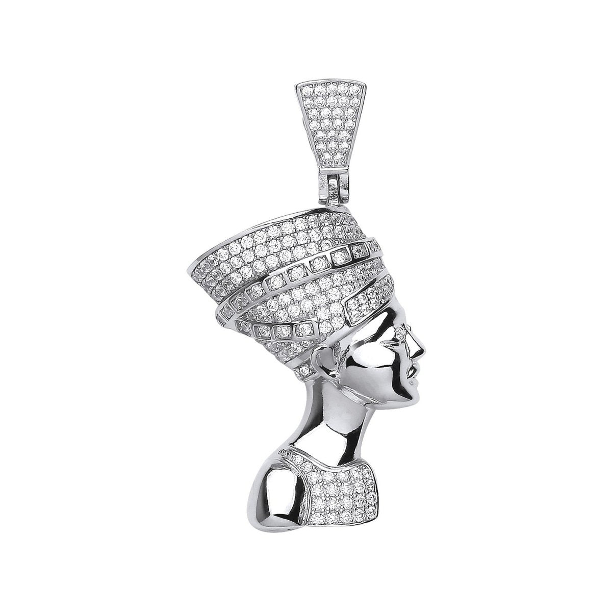 Sterling Silver Large Queen Nefertiti CZ Pendant - Samuel Perry
