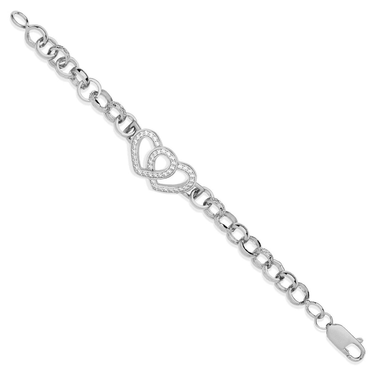Sterling Silver Luxury Belcher Links Cz Hearts Baby Bracelet - Samuel Perry