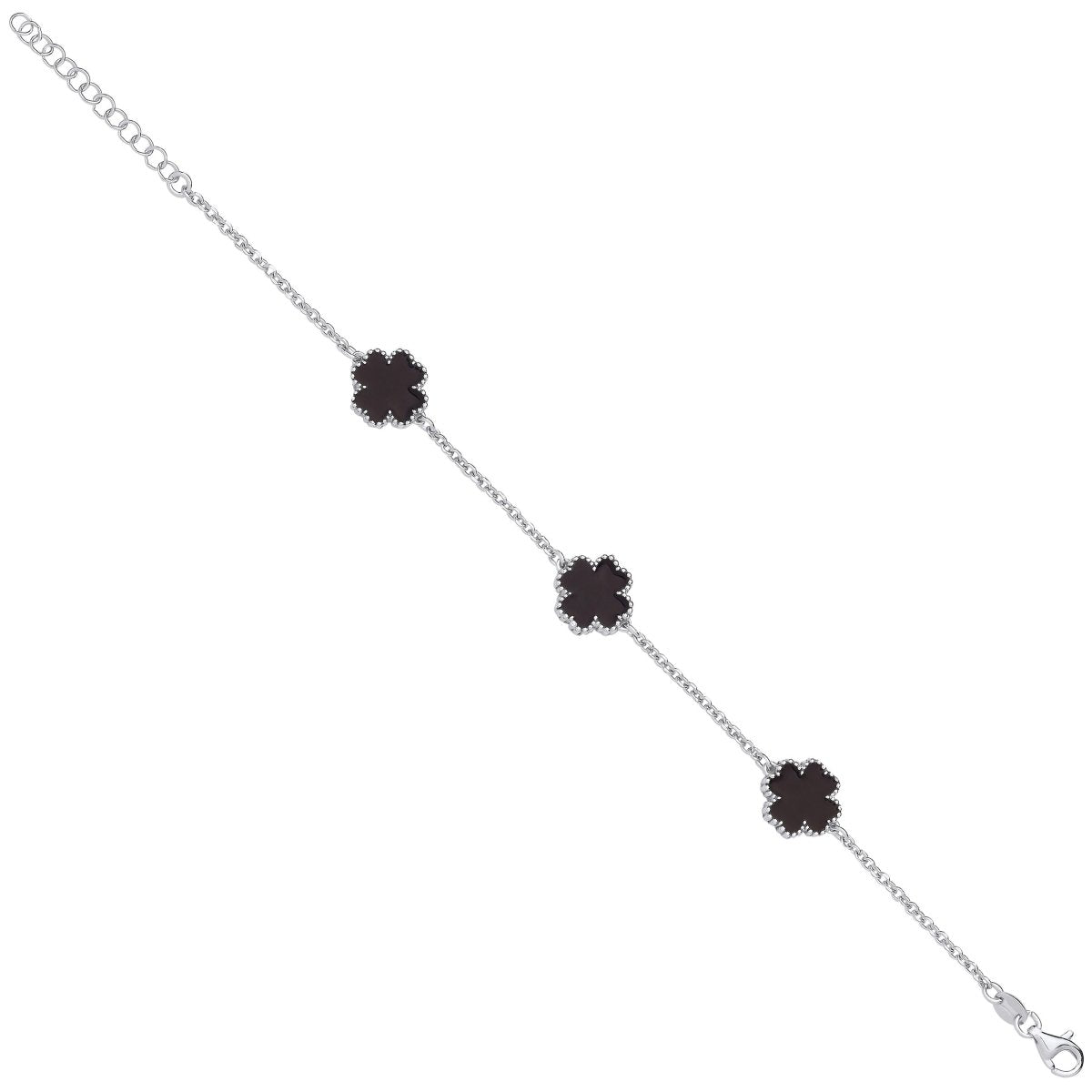 Sterling Silver Luxury Black Enamel Four Leaf Clover Bracelet - Samuel Perry