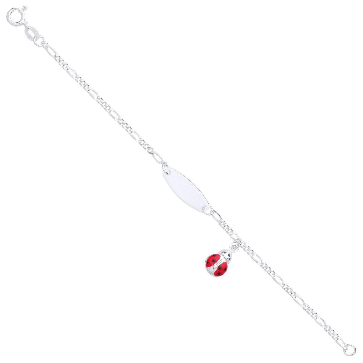 Sterling Silver Luxury Ladybird Charm & ID Baby Bracelet - Samuel Perry