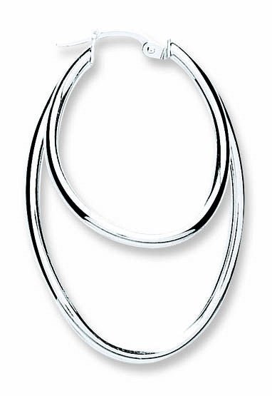 Sterling Silver Oval Shaped Double Hoop Earrings - Samuel Perry