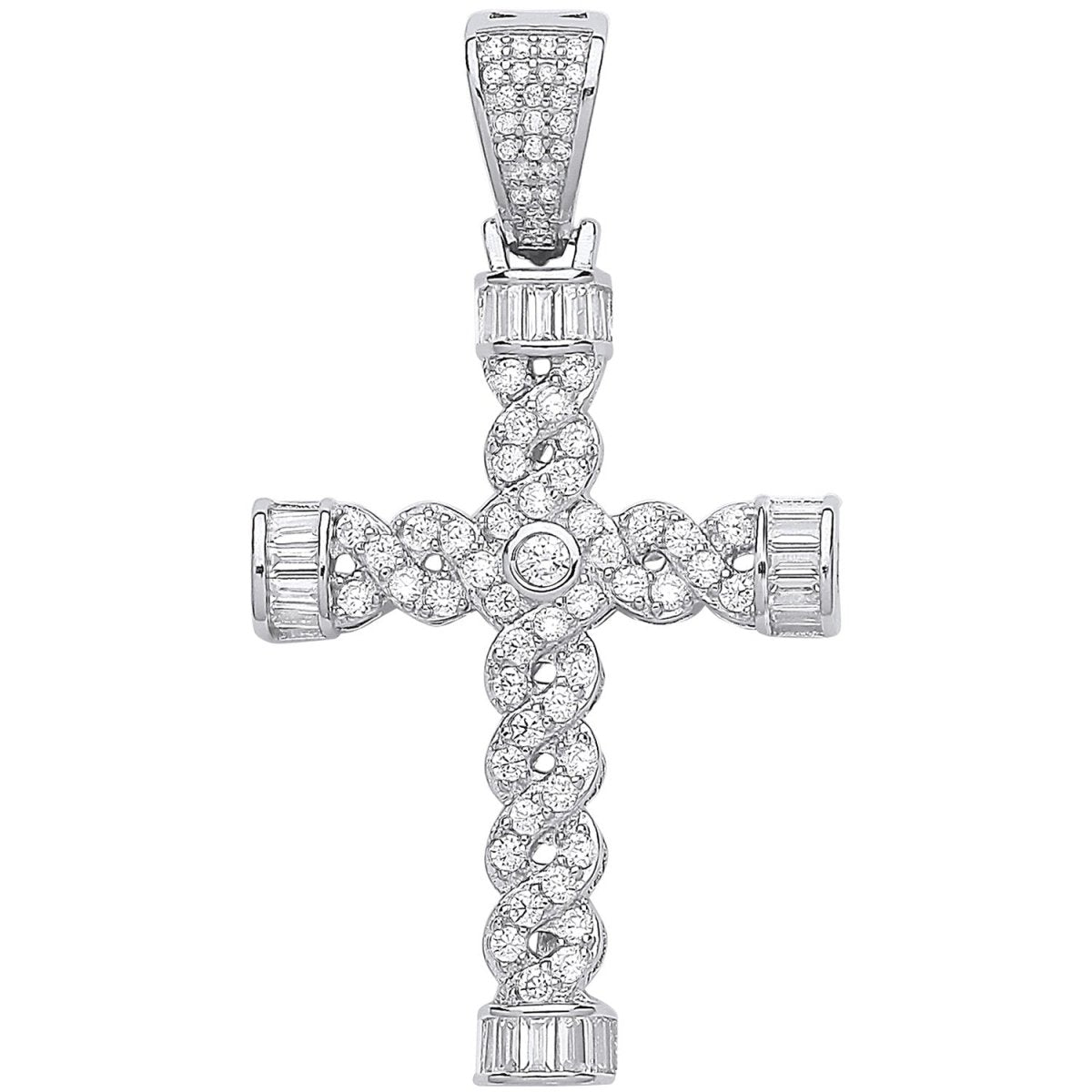 Sterling Silver Plait Style Fancy CZ Cross – Elegant Craftsmanship - Samuel Perry