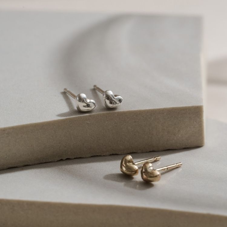 Sterling Silver Puffy Heart Stud Earrings - Samuel Perry