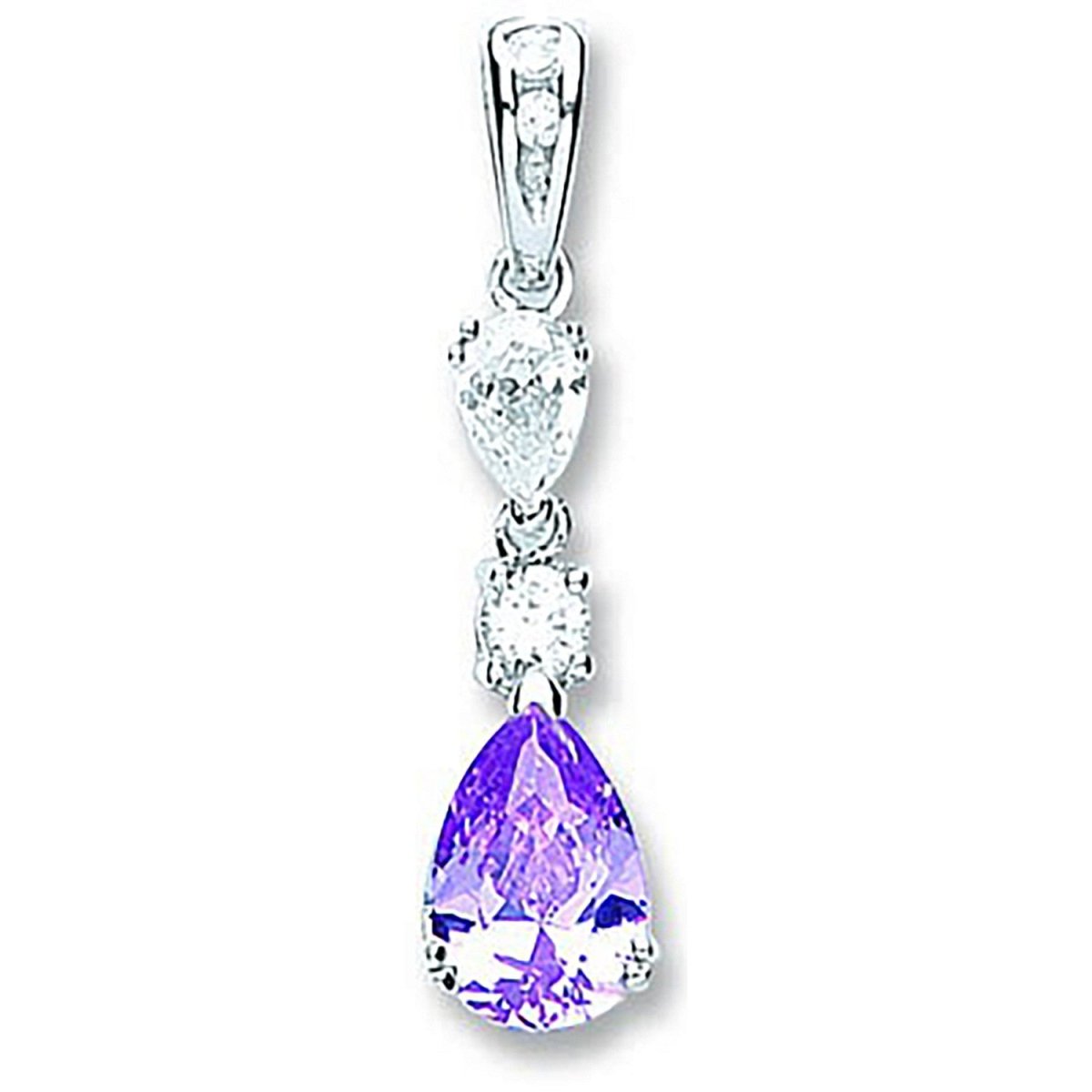 Sterling Silver Purple & White Pear - Shaped CZ Drop Pendant - Samuel Perry