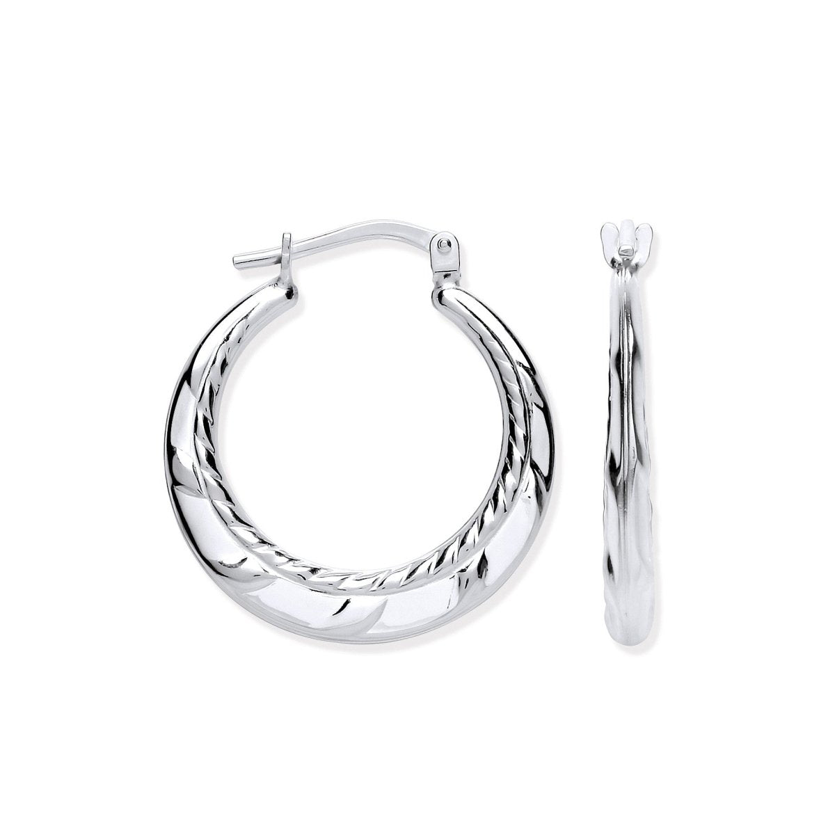 Sterling Silver Ribbed Edge Creoles - Samuel Perry