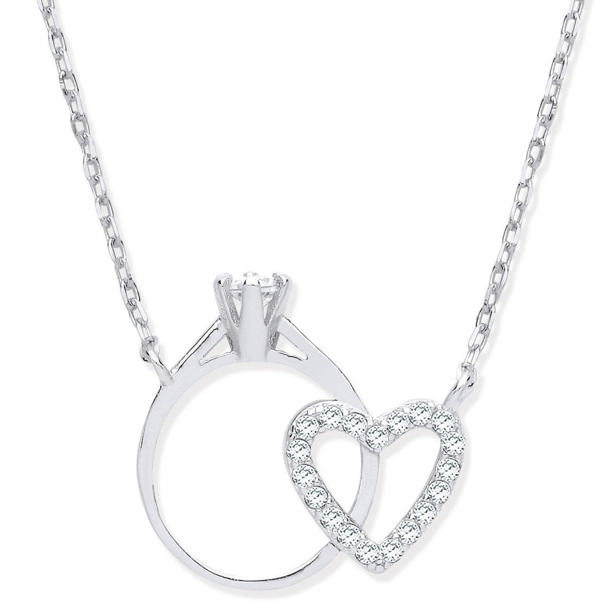 Sterling Silver Romantic Chain with Little CZ Engagement Ring & Heart - Samuel Perry