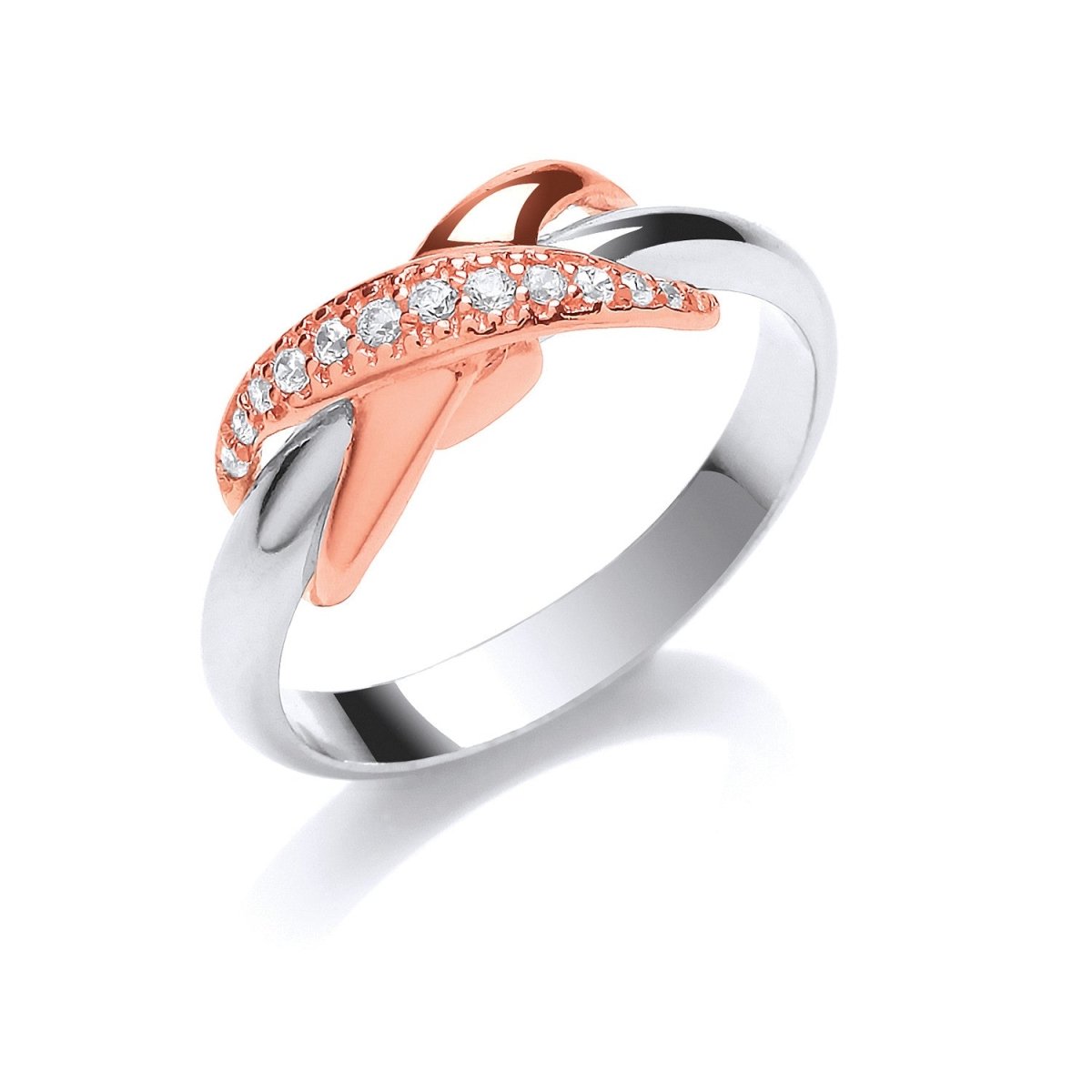 Sterling Silver Rose Gold Coated Kiss CZ Ring - Samuel Perry