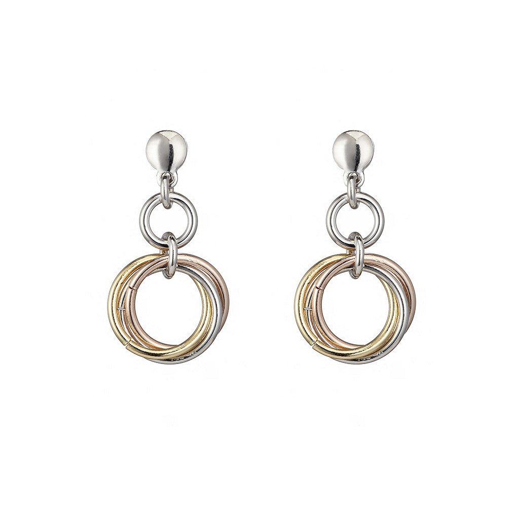 Sterling Silver, Rose & Yellow Sleek Circle Drop Earrings - Samuel Perry