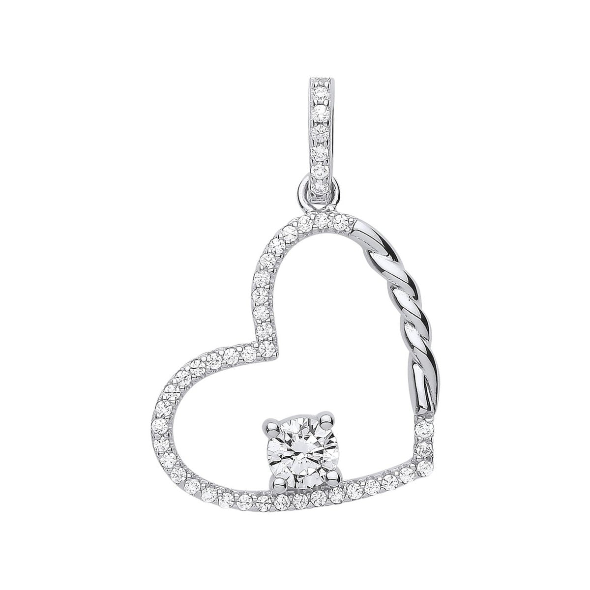 Sterling Silver Single CZ Heart Drop Pendant - Samuel Perry